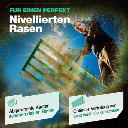 Smabix Rasenrakel 75x35 cm mit 2 m Metallstiel, abgerundete Kanten