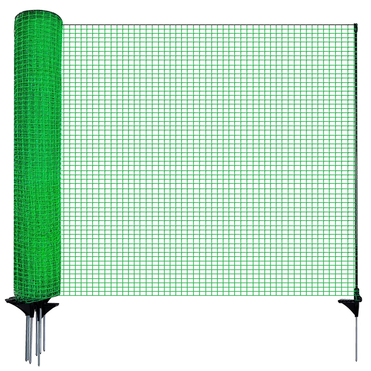 Signstek Mobiler Steckzaun für Garten & Tiere – 90cm, 25m, 15 Pfähle. Grüner, 90cm hoher Netzzaun mit 15 Pfählen zur mobilen Einzäunung von Garten & Tiergehegen.