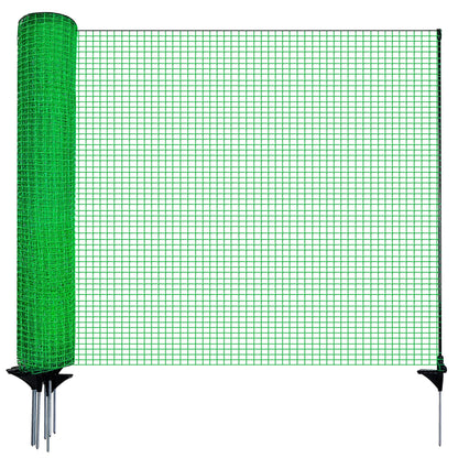 Signstek Mobiler Steckzaun für Garten & Tiere – 90cm, 25m, 15 Pfähle. Grüner, 90cm hoher Netzzaun mit 15 Pfählen zur mobilen Einzäunung von Garten & Tiergehegen.