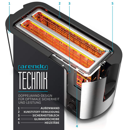Arendo Frukost Langschlitz-Toaster 4 Scheiben Edelstahl weiss matt