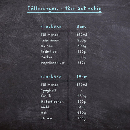 CLIDOR Vorratsgläser Eckig - 12er Set, Luftdicht, 880ml/380ml