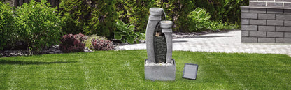 Teamson Home Solarbrunnen mit LED und Wasserfall, schiefergrau