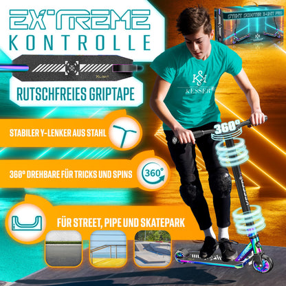 KESSER® Stunt Scooter X-Limit-Pro – 360° Lenkung mit Ständer