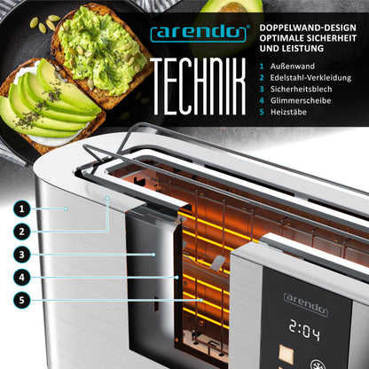 Arendo Level Touch Toaster 2 Scheiben Langschlitz Edelstahl
