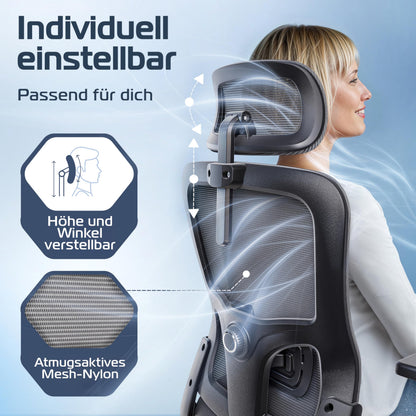 CLOUVOU BrightSeat ergonomischer Bürostuhl bis 150 kg mit Mesh-Bezug