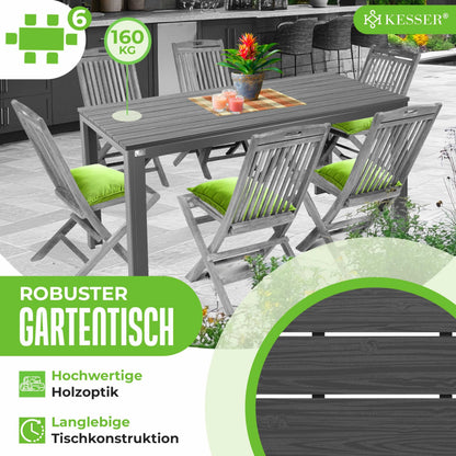KESSER Gartentisch 156 x 78 cm, Esstisch für 6 Personen, Holz-Optik