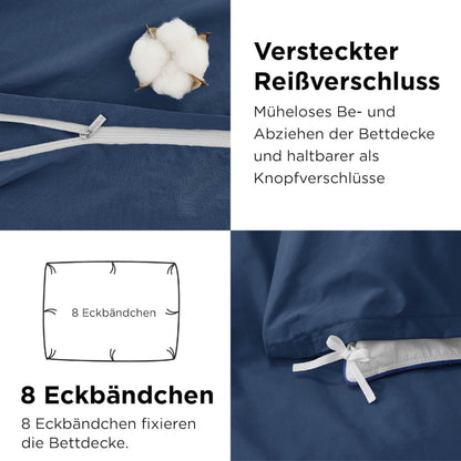 BEDSURE Bettwäsche-Set Baumwolle Blau 155x220 cm, 3-teilig