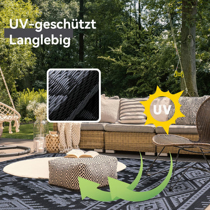 Homaxy Outdoor Teppich wetterfest wendbar 150 x 240 cm Schwarz Grau