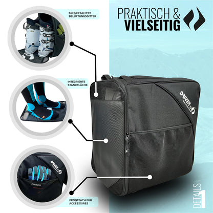 Driver13 Skistiefeltasche Bootbag mit Helmfach für Skischuhe, schwarz