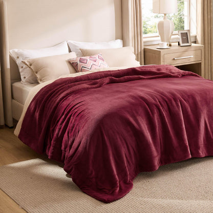 BEDSURE Kuscheldecke Sherpa 220x240 cm Rot – flauschige Wohndecke