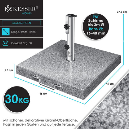 KESSER Granit Sonnenschirmständer 30 kg mit Edelstahlrohr, Grau