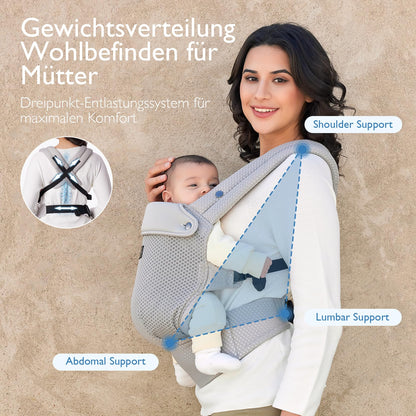 Momcozy Babytrage Air Mesh Grau, ergonomisch mit X-Rücken