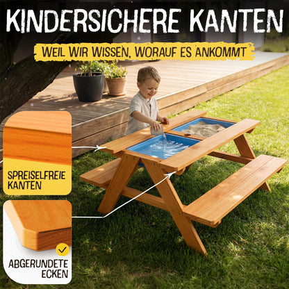FRIEDO 2in1 Kindersitzgruppe aus lackiertem Holz mit Matschtisch