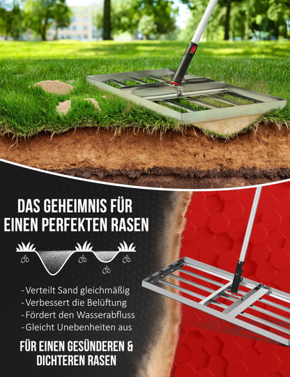 KSP-TEC Rasenrakel Edelstahl 75x35 cm Nivellierrechen mit Stiel
