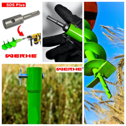 WERHE Erdbohrer Ø 60 mm, 80 cm mit SDS Plus Adapter für Bohrmaschine