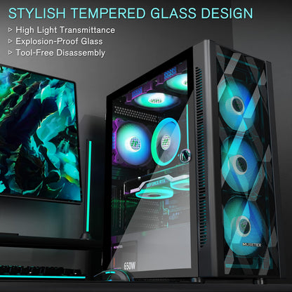 MUSETEX NN8 ATX Gaming PC Gehäuse mit ARGB Lüfter – Schwarz