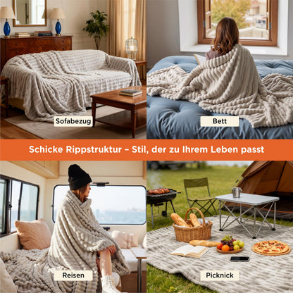 BEDSURE Kuscheldecke Flanell-Fleece, Sofadecke beige, 230 x 270 cm