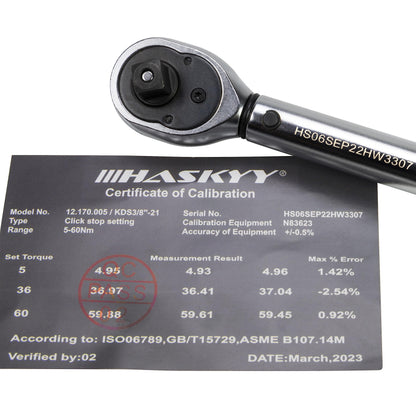 HASKYY Drehmomentschlüssel Set 3/8 Zoll 5–60 Nm mit 27-tlg. Zubehör