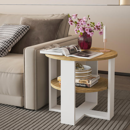 defiPad Couchtisch rund Eiche Ø 53 cm mit Ablage, 2 Ebenen