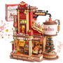 ROKR Gift Factory 3D Holzpuzzle Spieluhr Modellbausatz - EAB01: Braunes Holzmodell einer Fabrik mit beweglichen Teilen; selbstbaubare, mechanische Spieluhr.