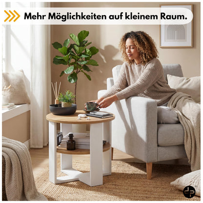 defiPad Couchtisch rund Eiche Ø 53 cm mit Ablage, 2 Ebenen