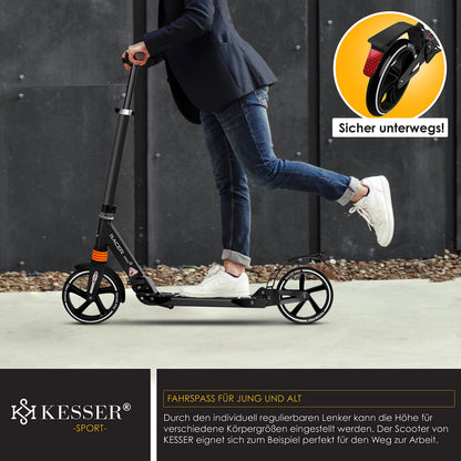 KESSER® Cityroller Scooter 205mm Räder PU Big Wheel - Pro-S Tretroller mit Doppel Federung, City-Roller Scooter klappbar und Höhenverstellbar, Inkl. Gurt, Roller Kickscooter für Erwachsene und Kinder