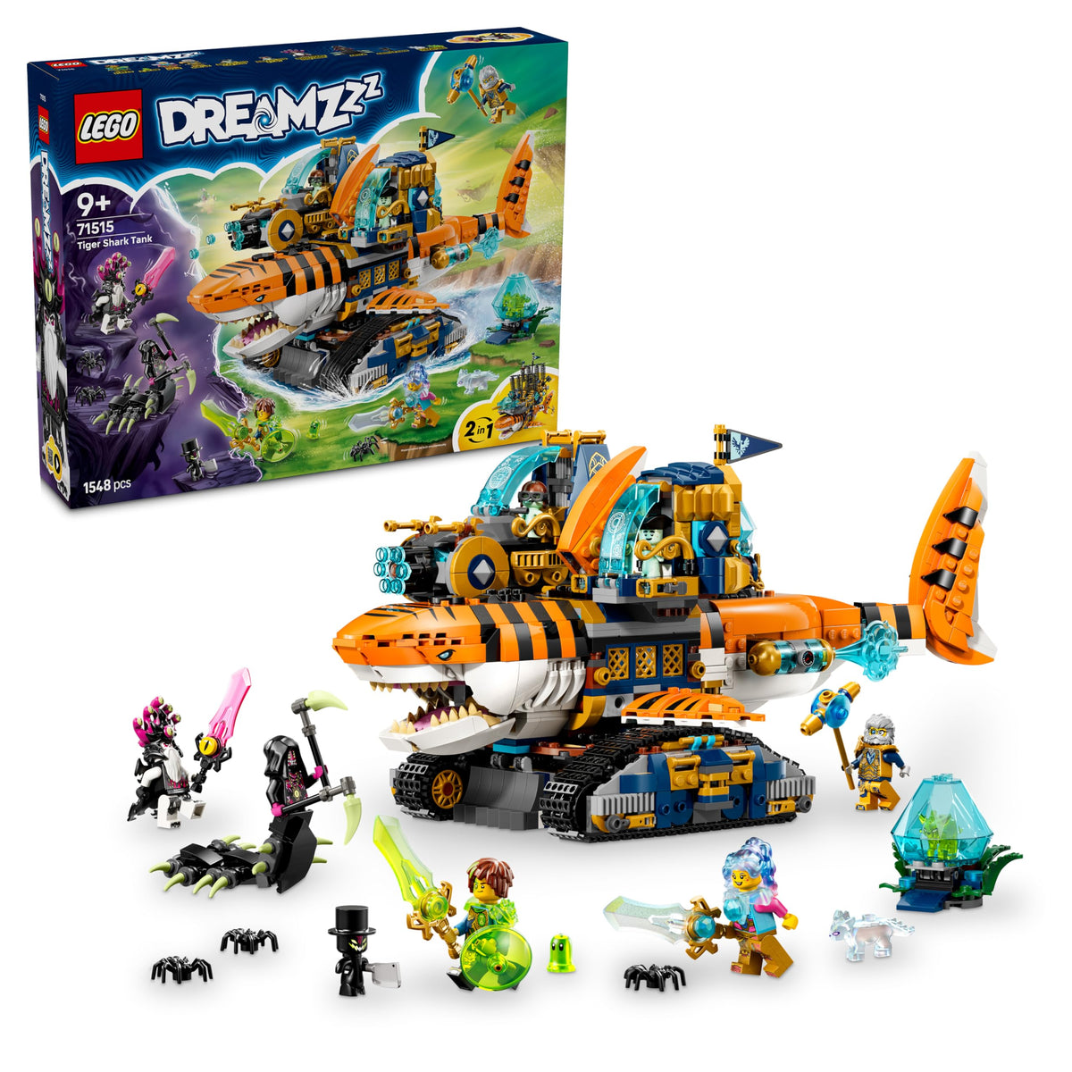 LEGO DREAMZzz Tigerhai-Fahrzeug 71515 2-in-1 Bauspielzeug mit aufklappbarem Maul und 5 Minifiguren