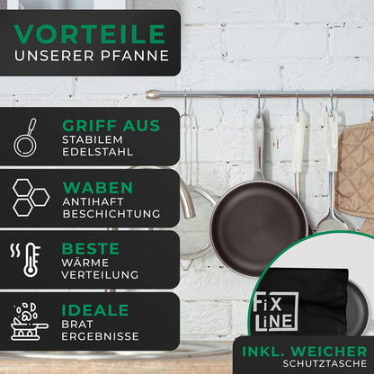 FIXLINE® Premium Wabenpfanne Ø24cm Edelstahl Induktion Antihaft