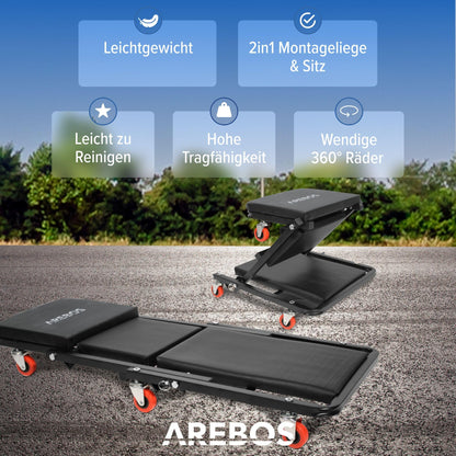 Arebos 2-in-1 Montagerollbrett, Werkstatt-Liegewagen, 150 kg