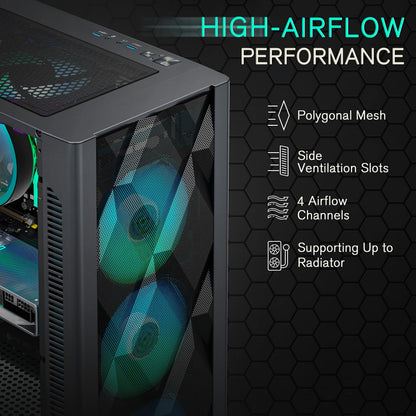 MUSETEX NN8 ATX Gaming PC Gehäuse mit ARGB Lüfter – Schwarz