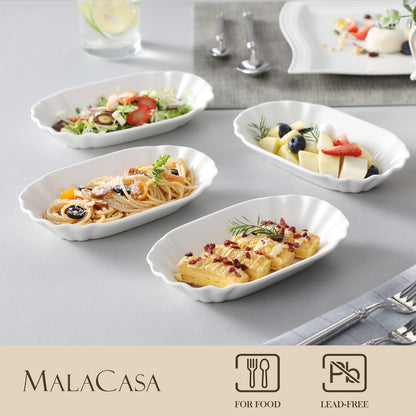 MALACASA Regular Pommesschälen 8er Set Porzellan Cremeweiss 360 ml