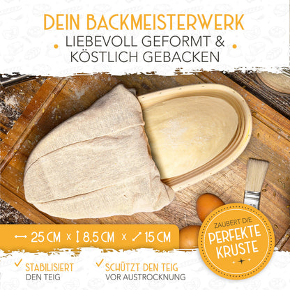 KRUSTENZAUBER Gärkörbchen & Sauerteig Starter Set, Rattan, 600 ml