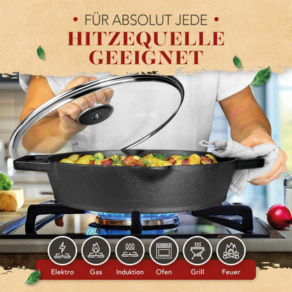 KRUSTENZAUBER Gusseisenpfanne 32 cm, voreingebrannt, für Induktion
