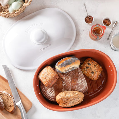 Römertopf Brottopf 6.5L weiss ovaler Brotbehälter Keramik