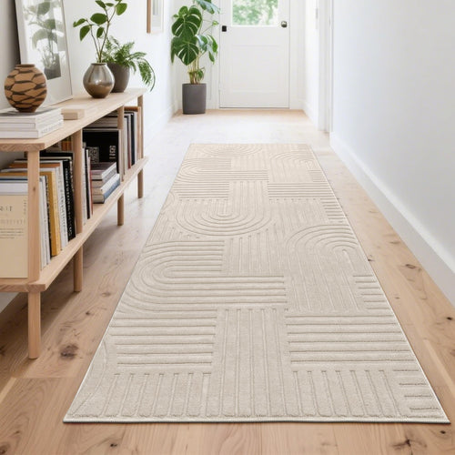 Enyhom Teppichläufer Beige 80x240 cm, rutschfest und waschbar, flacher Polyester-Läufer mit TPR-Unterseite