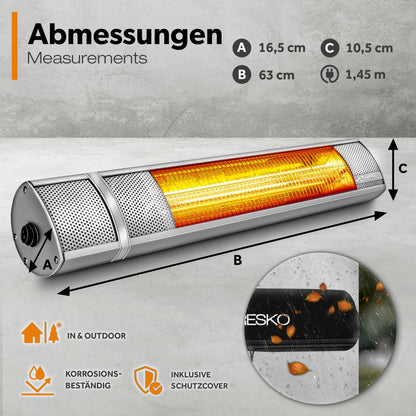 TRESKO Infrarot Heizstrahler 2000W mit Fernbedienung
