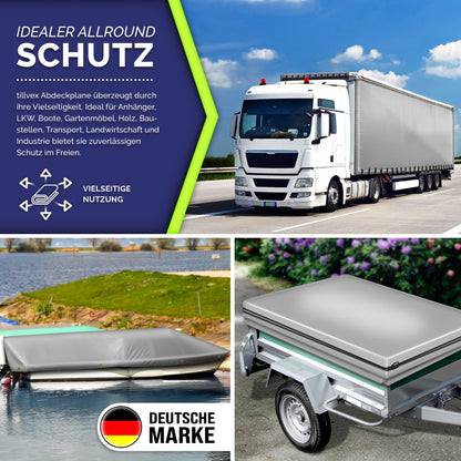 tillvex Gewebeplane PVC 650g/m² wasserdicht - grau 3x4m