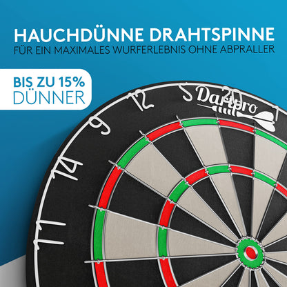 DartPro Steeldartscheibe aus Sisal - Dartboard-Set mit 6 Dartpfeilen