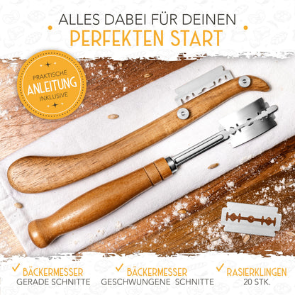 KRUSTENZAUBER Gärkörbchen Set mit 2 Bäckermessern, rund & oval