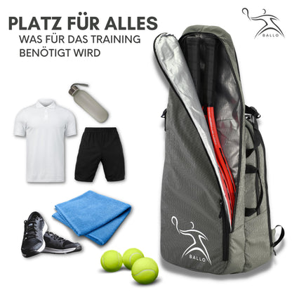 BALLO Tennisrucksack Tennistasche mit Schläger- und Schuhfach, grau