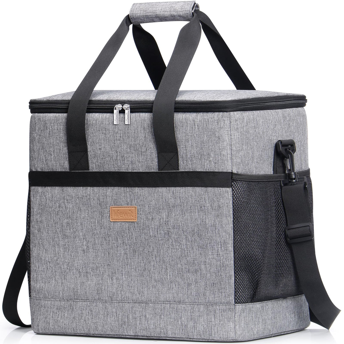 Lifewit Kühltasche 40 L faltbar, Thermotasche für 60 Dosen, Grau mit Tragegriff und Schultergurt