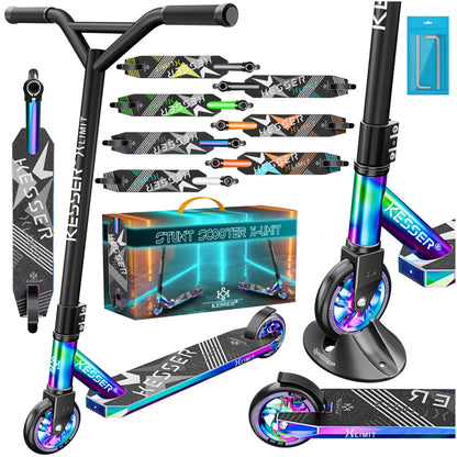KESSER® Stunt Scooter X-Limit Stuntscooter - Rainbow. Robuster, regenbogenfarbener Stuntscooter, ideal für Tricks und Sprünge.