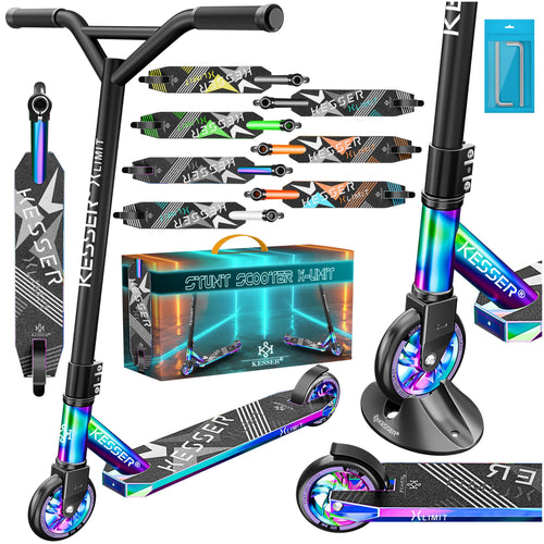 KESSER® Stunt Scooter X-Limit Stuntscooter - Rainbow. Robuster, regenbogenfarbener Stuntscooter, ideal für Tricks und Sprünge.