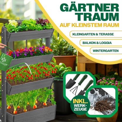 KESSER Hochbeet 4 Etagen, Blumentreppe aus Tannenholz, Anthrazit