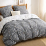 BEDSURE Bettwäsche-Set 220x240 cm Baumwolle Grau 3-teilig mit Zweige-Muster