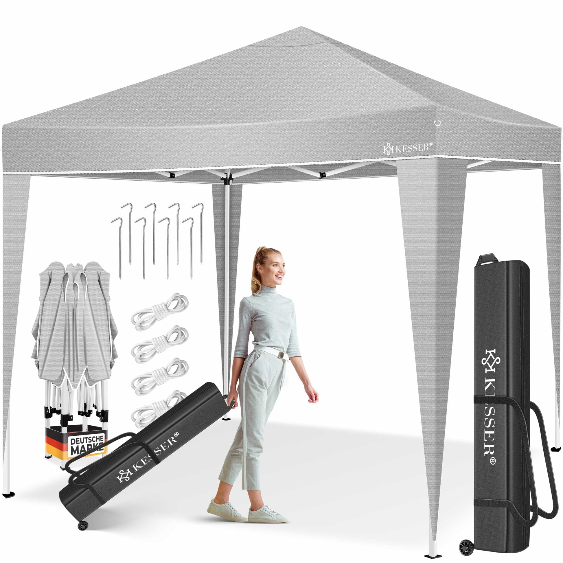 KESSER® Pop-Up Faltpavillon 3x3m Gartenpavillon - Grau. Grauer Faltpavillon für schnellen Wetterschutz im Garten.