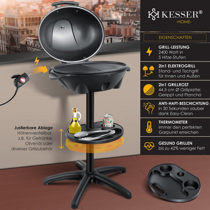 KESSER Elektrogrill 2in1 Stand- und Tischgrill mit Deckel 2400 Watt
