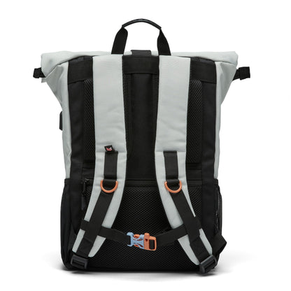 Ela Mo Rolltop Rucksack Damen mit Laptopfach, Lightgrey Orange Pop