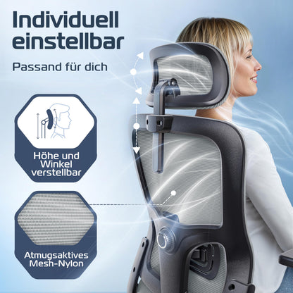 CLOUVOU BrightSeat ergonomischer Bürostuhl mit Wippfunktion, 150 kg