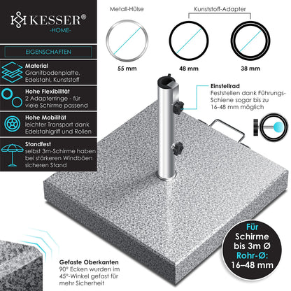 KESSER Granit Sonnenschirmständer 30 kg mit Edelstahlrohr, Grau